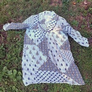 Zara TFR Paisley Print Dress Blue White Long Sleeve Bohemian Mini‎